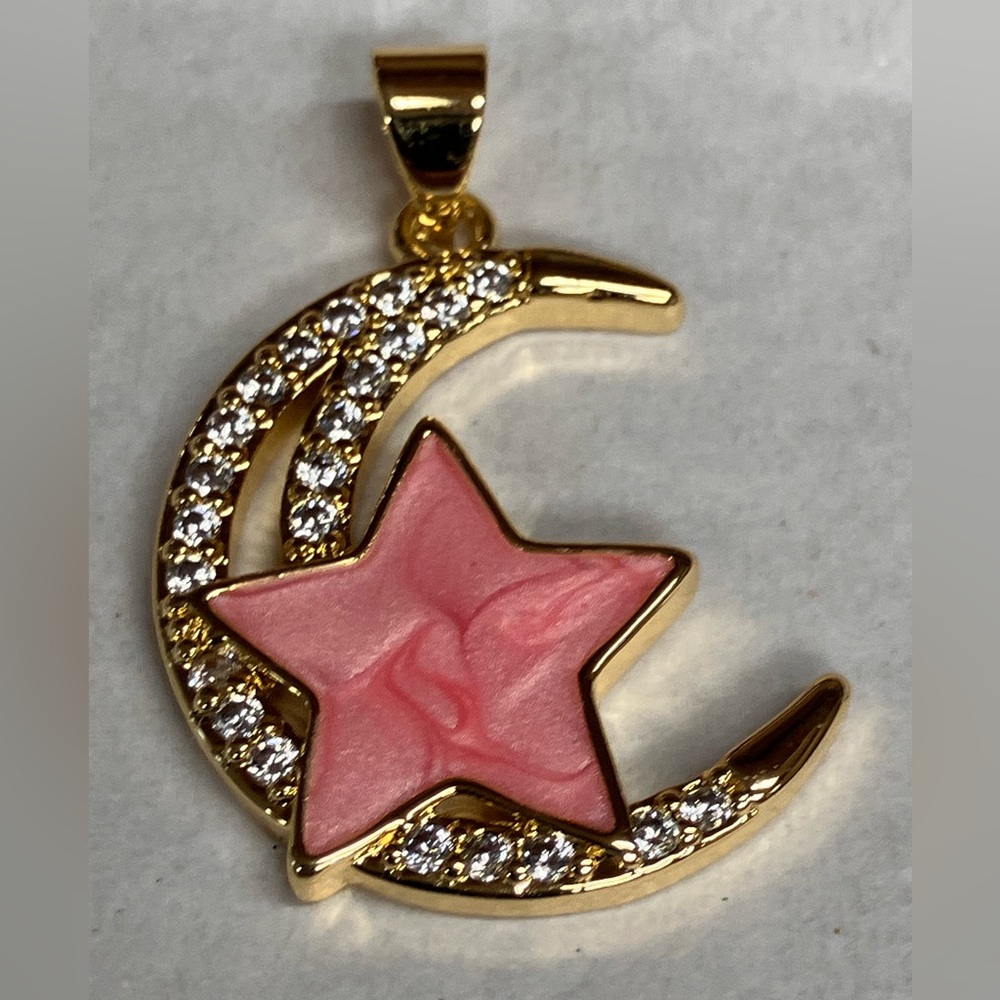 Gold Half Moon And Pink Star Pendant